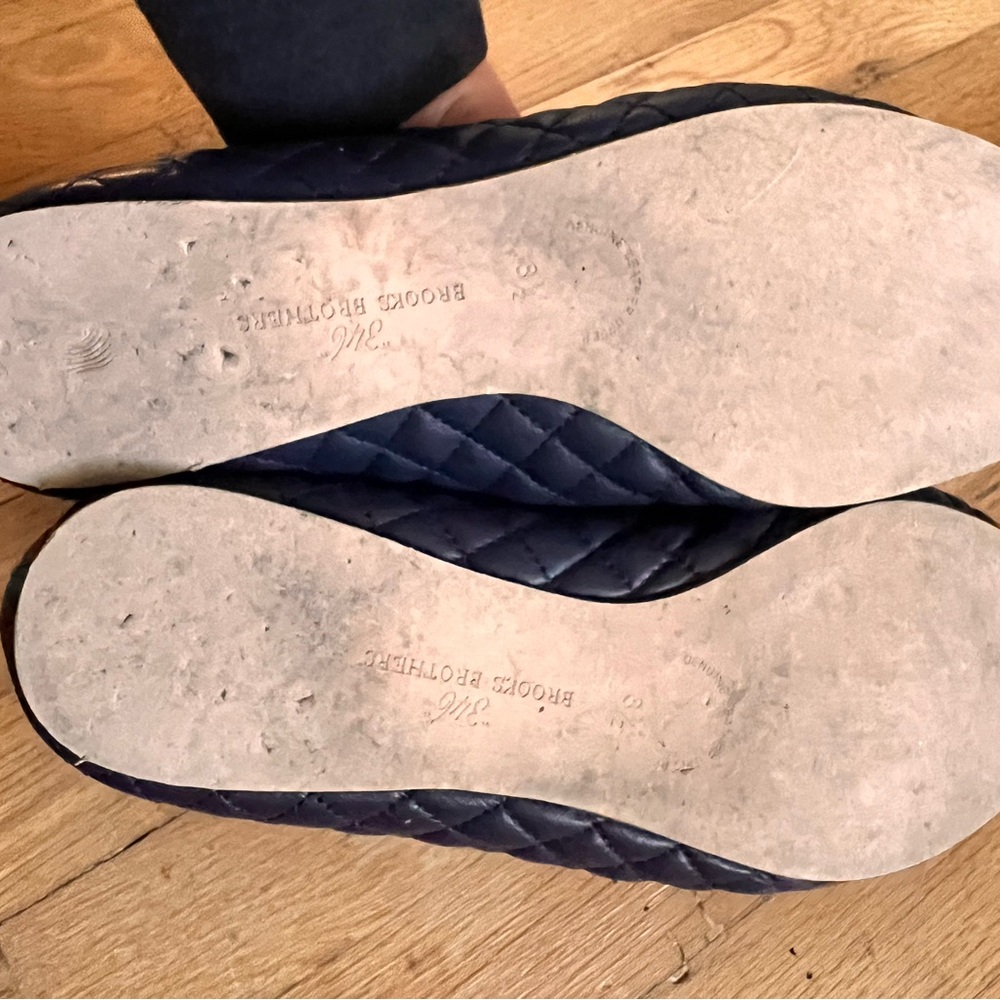 Brooks Brothers Navy Blue Quilted Leather Ballet Flats Cap Toe Shoes - Picture 7 of 7